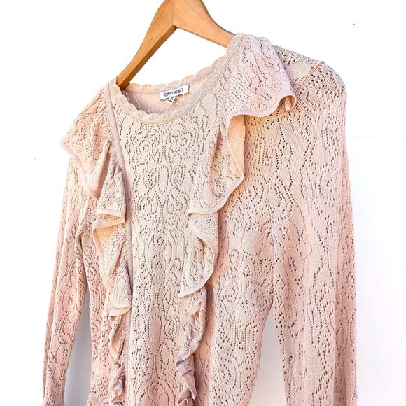 Ronny Kobo Pink Ruffle Pointelle Lace Long Sleeve Small Romantic Top Blouse - Picture 6 of 9